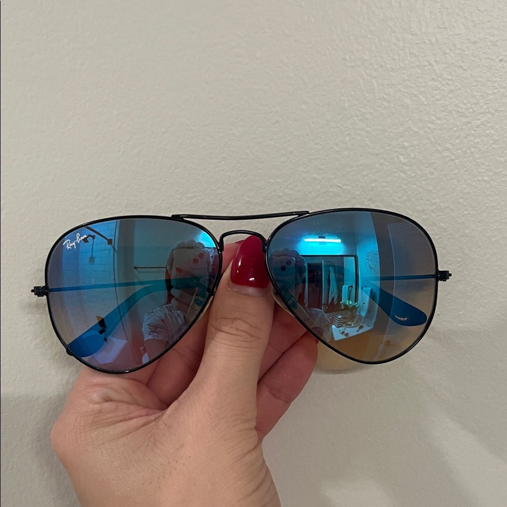 Ray-Ban Aviator Sunglasses with Black Frame and Blue Lenses